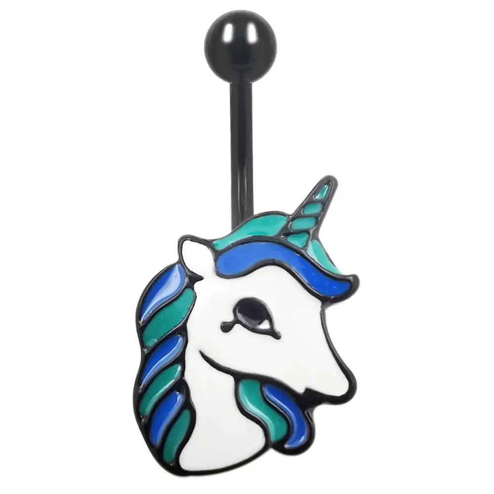 JHJT 14G Belly Button Rings Tearful Unicorn 316L Surgical Stainless Steel Sexy Navel Piercing Belly Rings Body Jewelry