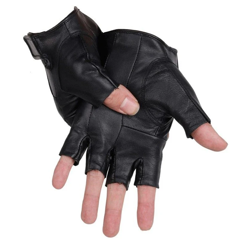 Genuine Leather Gloves Sport Driving Slip-resistant Luvas Half Finger High Quality Sheep Leather Fingerless Gym Fitness Gloves