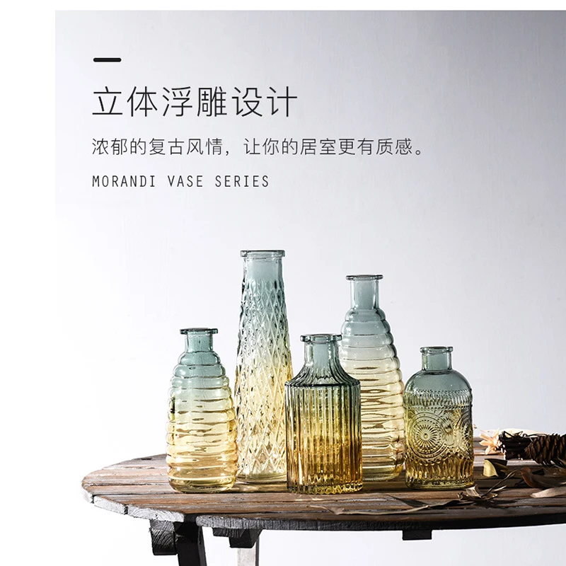 European Hipster Embossed Transparent Glass Vase Home Decoration Vases for Homes Flowers Wedding Decoratio