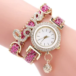 Vintage Watch Women Bracelet Watches Ladies Love Leather Strap Rhinestone Quartz Wrist Watch Quartz Watches Women's Watch