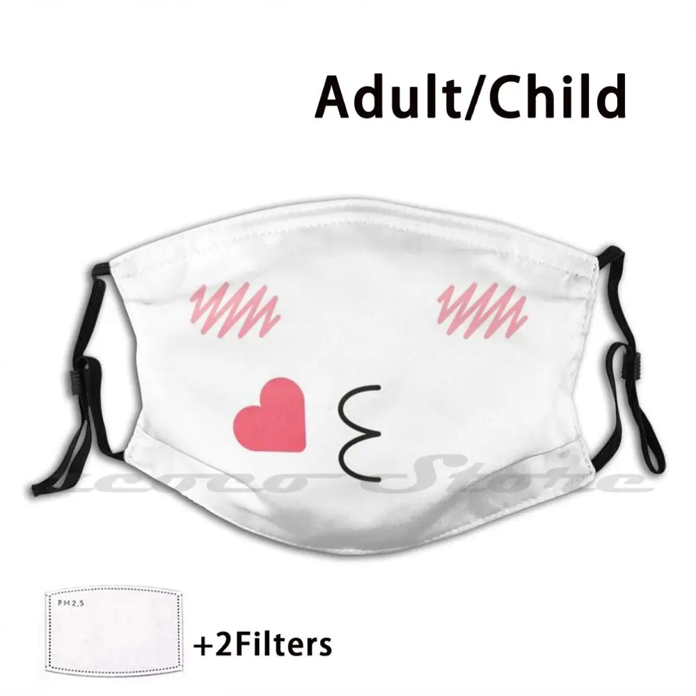 Face Blowing A Kiss Pattern Kawaii Custom Pattern Washable Filter Pm2.5 Adult Kids Mask Face Kiss Kissing Blowing Cute