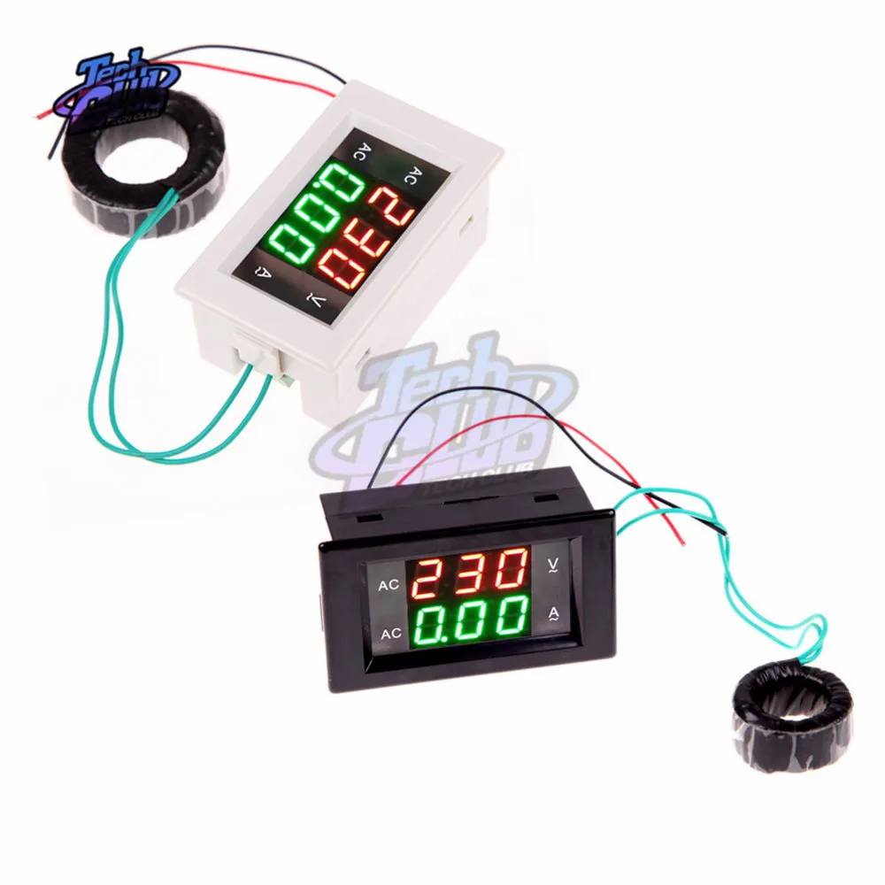 100A 200A LED Digital Voltmeter Ammeter AC 110V 220V Amp Current Meter Voltage Meter Red Green Dual Display 100-300V 80-300V