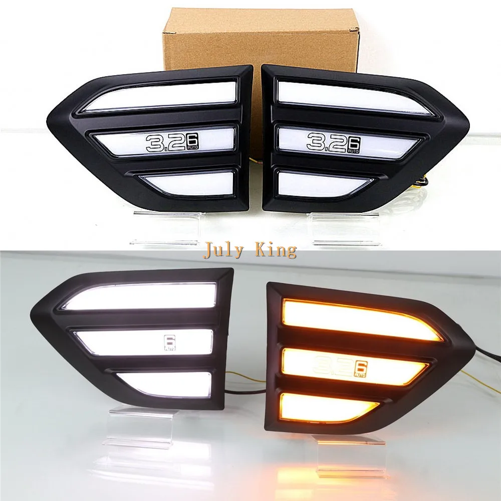 

July King Car Fender LED Side Daytime Running Light DRL Streamer Yellow Turn Signals Light case for Ford Ranger 2016-2020