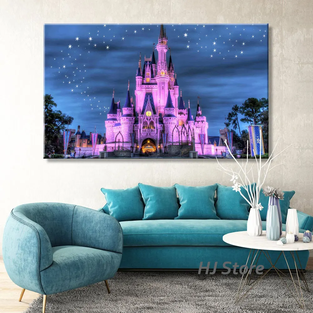 Disney Art Canvas Cinderella Castle Printings Painting for Home Wall Decor Disneyland Posters Prints Picture for Room Decoration