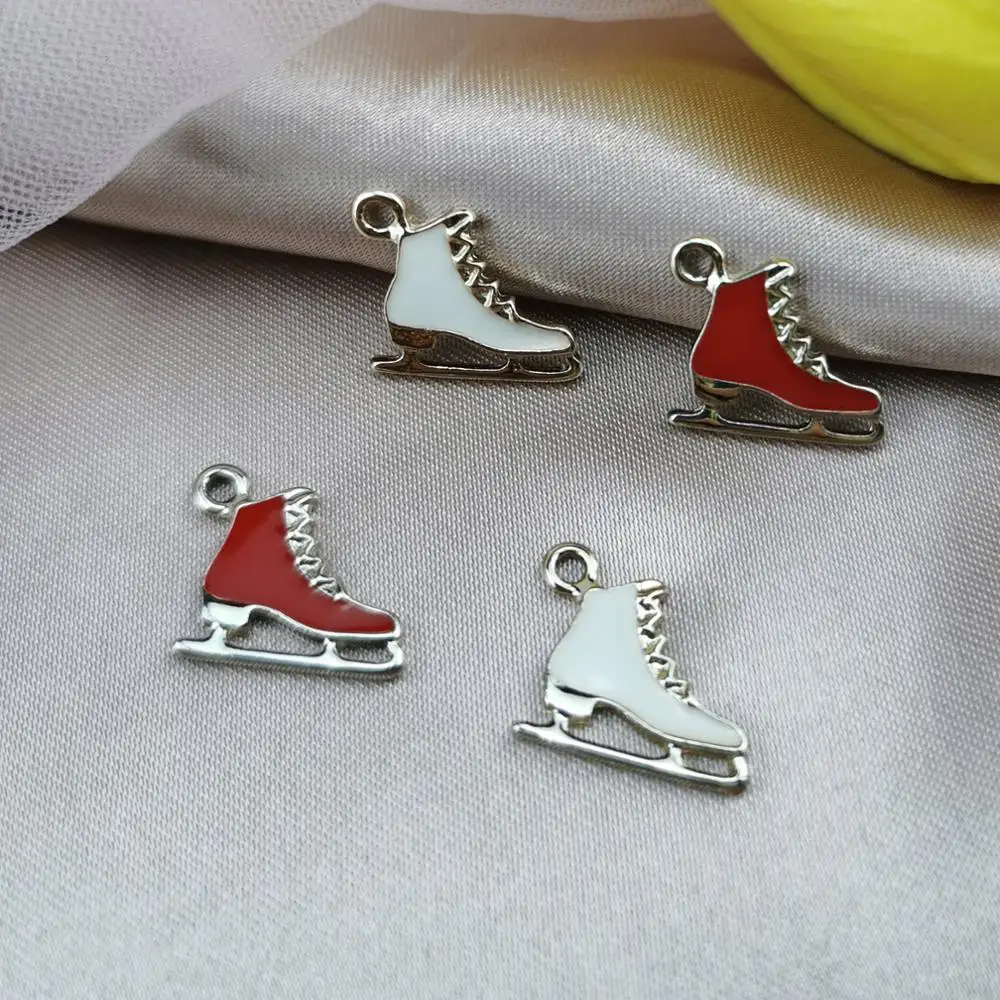 20Pcs Skates Enamel Charms Pendant White K Tone Metal Drop Oil Shoes Dangles DIY Fashion Jewelry Bracelet Floating Xmas Decor