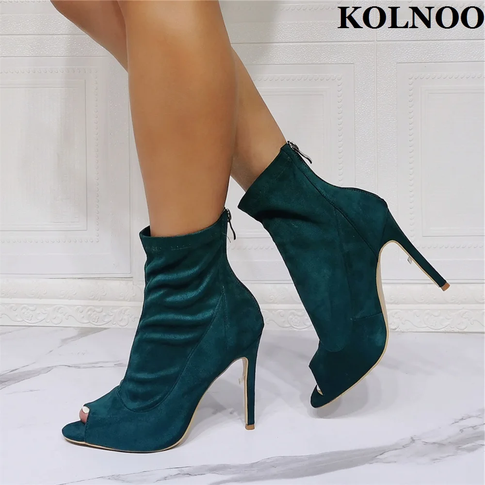 Kolnoo New 2022 Ladies High Heel Boots Peep-toe Faux Kid-Suede Party Prom Ankle Boots Autumn Match Evening Xmas Fashion Shoes