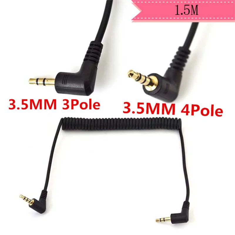 90 Degree Right Angle 3.5mm Male to Male Jack 3 & 4 Pole Extension Aux Audio Coiled Spiral Cable 1.5m/5ft