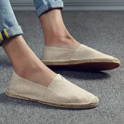 Summer Breathable Footwear Men's Canvas Shoes Hemp Lazy Flats For Men Cheap Moccasins Male Loafers Driving Shoes