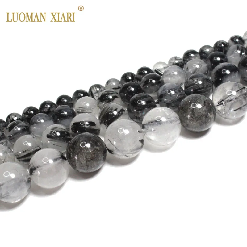 

Top AAA 100% Natural Brazil Black Hair Quartz Round Natural Gem Stone Beads For Jewelry Making DIY Bracelet Necklace 6/8/10mm