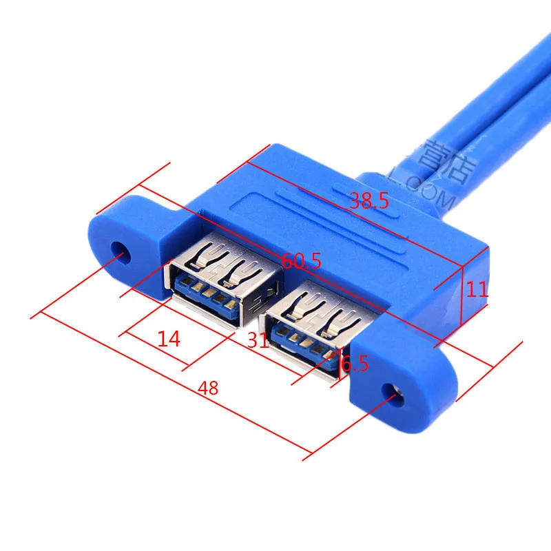 2 ميناء USB3.0 محور USB3.0 20Pin إلى شاحن أنثي كمبيوتر مكتبي الخلفية 2 USB3.0 ميناء اللوحة 20P التمديد USB3.0 19pin 0.5m