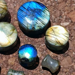 PAIR Labradorite Natural Stone Ear Plugs Tunnels Double Flared Organic Gauges Ear Expanders Saddle Body Jewelry Piercing Oreja