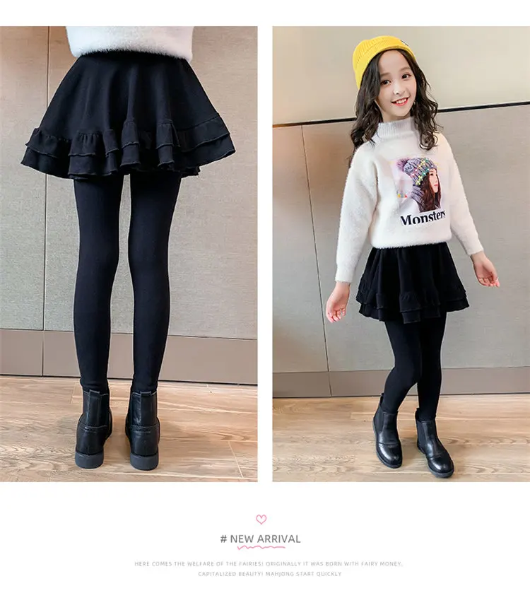 Mädchen-Hosenrock, weich gefüttert mit Fleece, Kinder-Herbst-Winter-Rock-Leggings, zweiteiliger, dicker Thermo-Rock, enge Hose, 4-13 Jahre – Detail 8