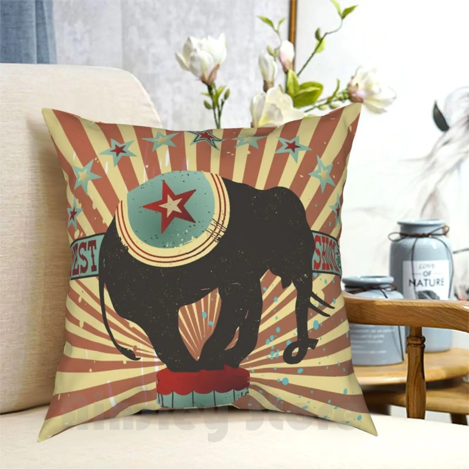 

Vintage Style Circus Elephant Big Top Stripes Pillow Case Printed Home Soft Throw Pillow Circus Elephant Vintage Retro