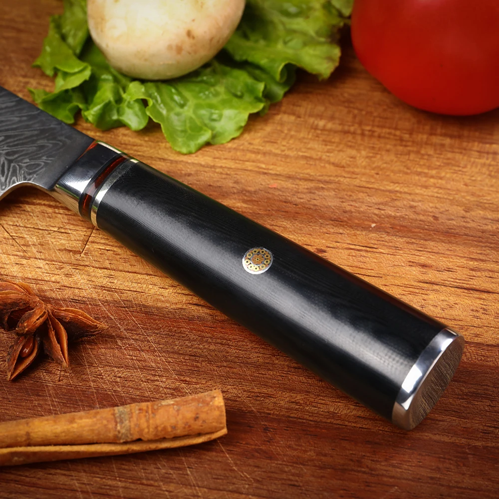 WAK 8\'\' Kitchen Chef Knife Professional 9Cr18 Mov Damascus Steel Blade Kitchen Knives Soft Black G10 Handle Kitchen Knife