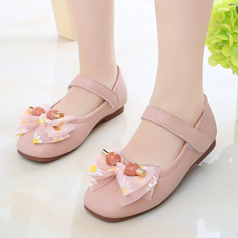 3 4 5 6 7 8 9 10 11 12 Years Fashion Bow Girl Elegant Dress Party Dance Leather Shoes For Children Spring Big Kids Flat Shoes