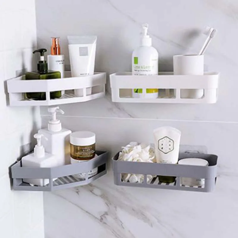 Bathroom Storage Rack, Self Adhesive Shelf, Kitchen Wall Corner Organizer, Seasoning Bottles Holder, Home Organization