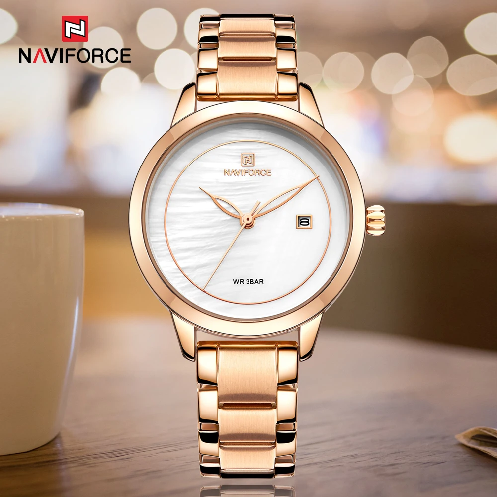 Rose Gold Watches For Women Quartz Wristwatches Ladies Top Brand NAVIFORCE 5008 Relogio Feminino Female Bracelet Clock Watch