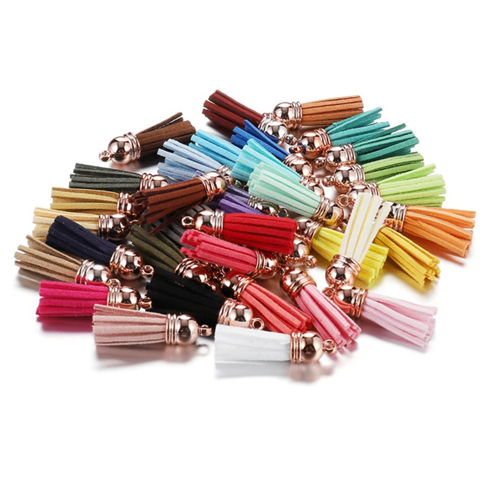 60Pcs/Lot 38mm Rose Gold Color Suede Faux Leather Tassel for DIY Earrings Keychain Jewelry Making Findings Accessories