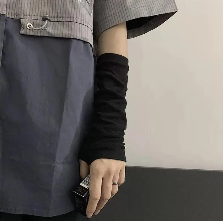 

1 Pair stylish black fingerless gloves Soft Stretchy Wrist Arm Hand Warmer Mittens Winter Long Half Finger Sleeves Black