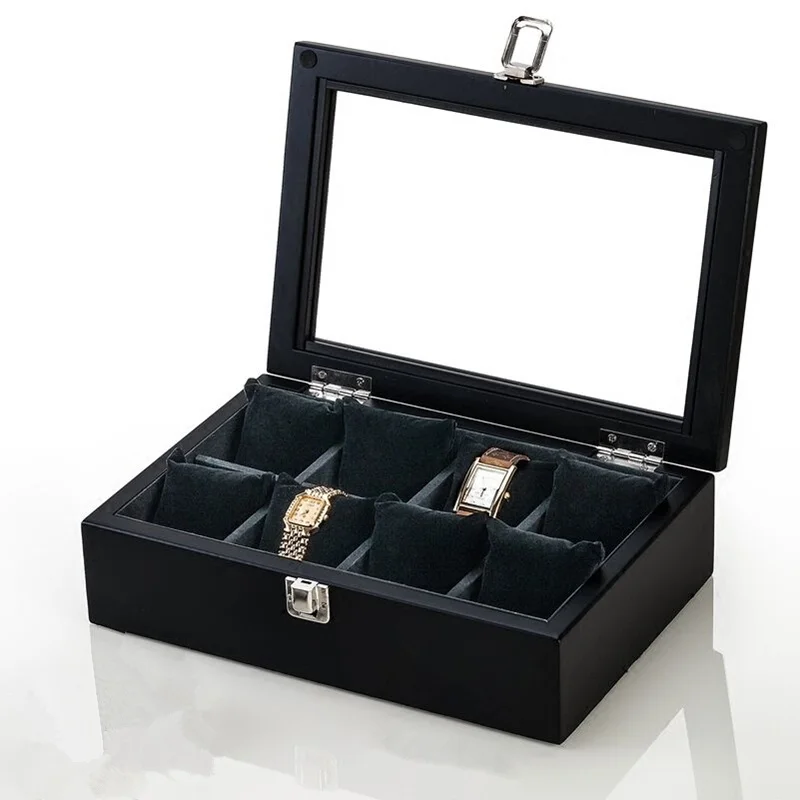 5/8/10/12 Slots Wood Watch Box Organizer Black Watch Display Wood Watch Holder For Men Fashion Gift Box