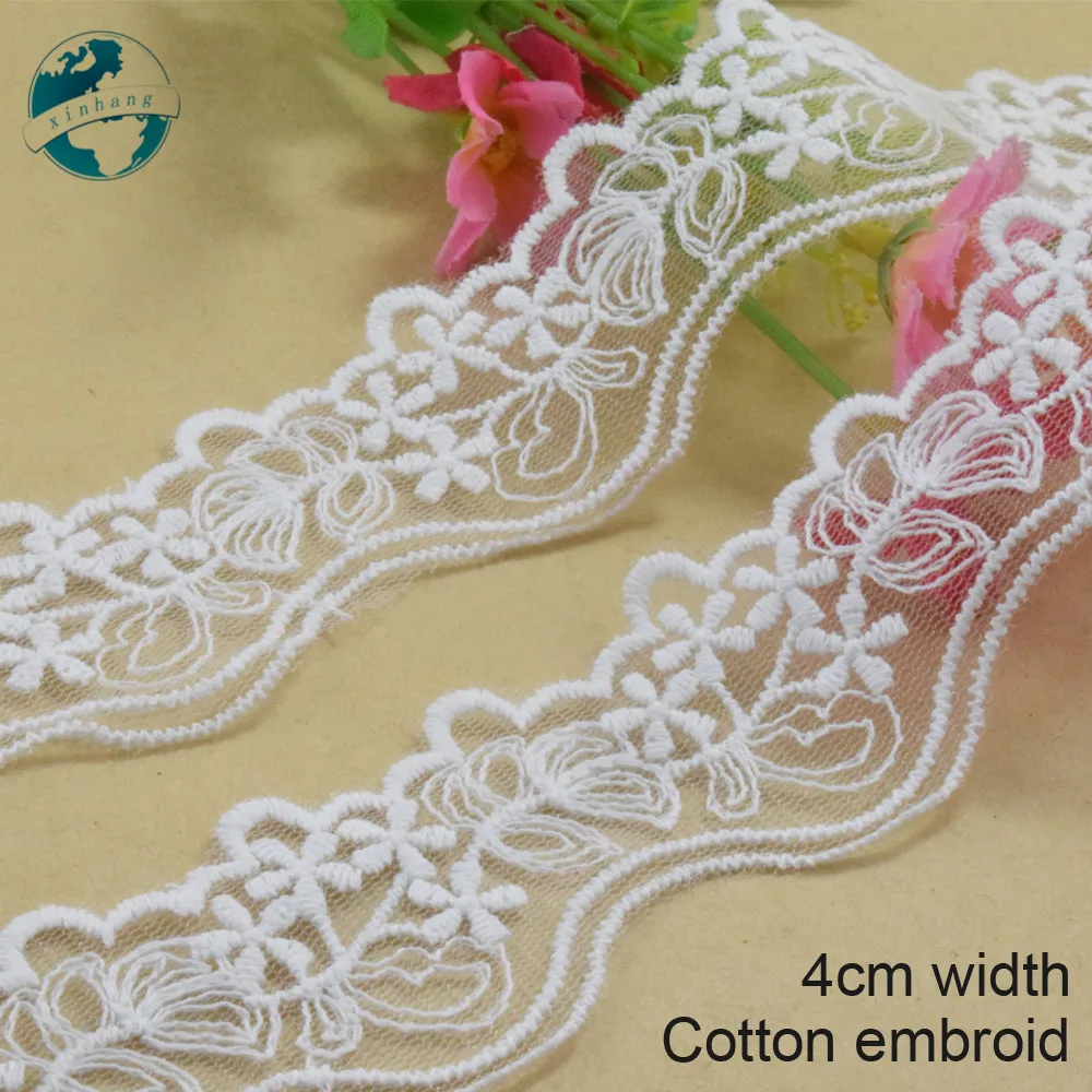 4cm Wide Cotton Embroidery Lace Sewing Ribbon Guipure Trim Wedding Decoration DIY Dolls Colthes Accessories Lace Edge#4032