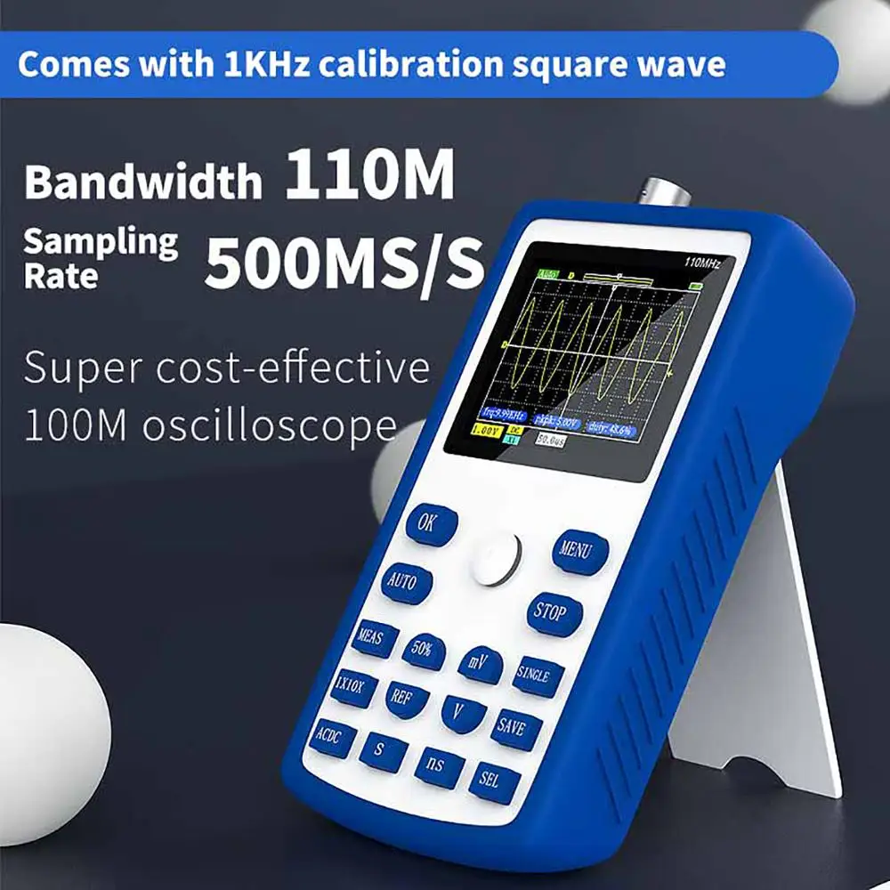 FNIRSI-1C15 Handheld Mini Portable Digital Oscilloscope 110M Bandwidth 500MSps Sampling Rate 1Khz Square Wave Waveform Storage