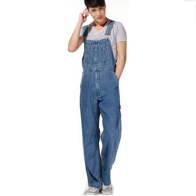 

Men's Denim Overalls Large size Strap Straight Pants Light Blue Jeans More sizes 30-48 50