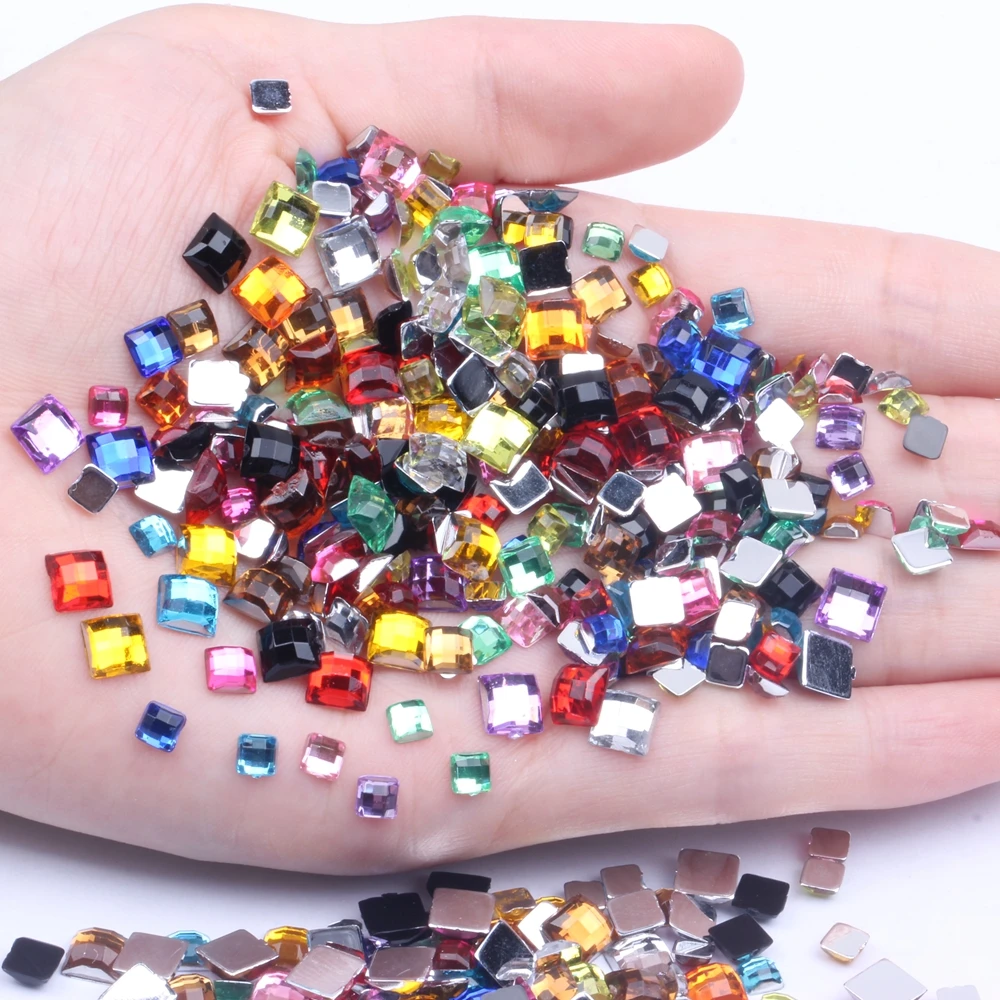 

Acrylic Rhinestones Square 1000pcs 4mm 5mm 6mm Mix Size Flatback Earth Facets Many Colors Glue On Beads DIY Nail Art Decoration