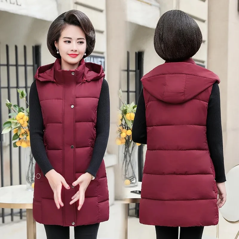 Middle-Aged Elderly Women 2025 Autumn Winter New Wild Down Cotton Vest Korean Version In The Long Section Waistcoat Ladies Vest