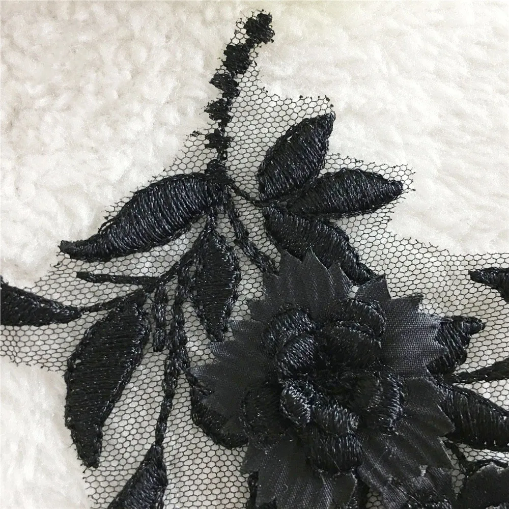 Black and white 3D three-dimensional flower embroidery lace garment applique craft fabric sewing DIY supplies accessories