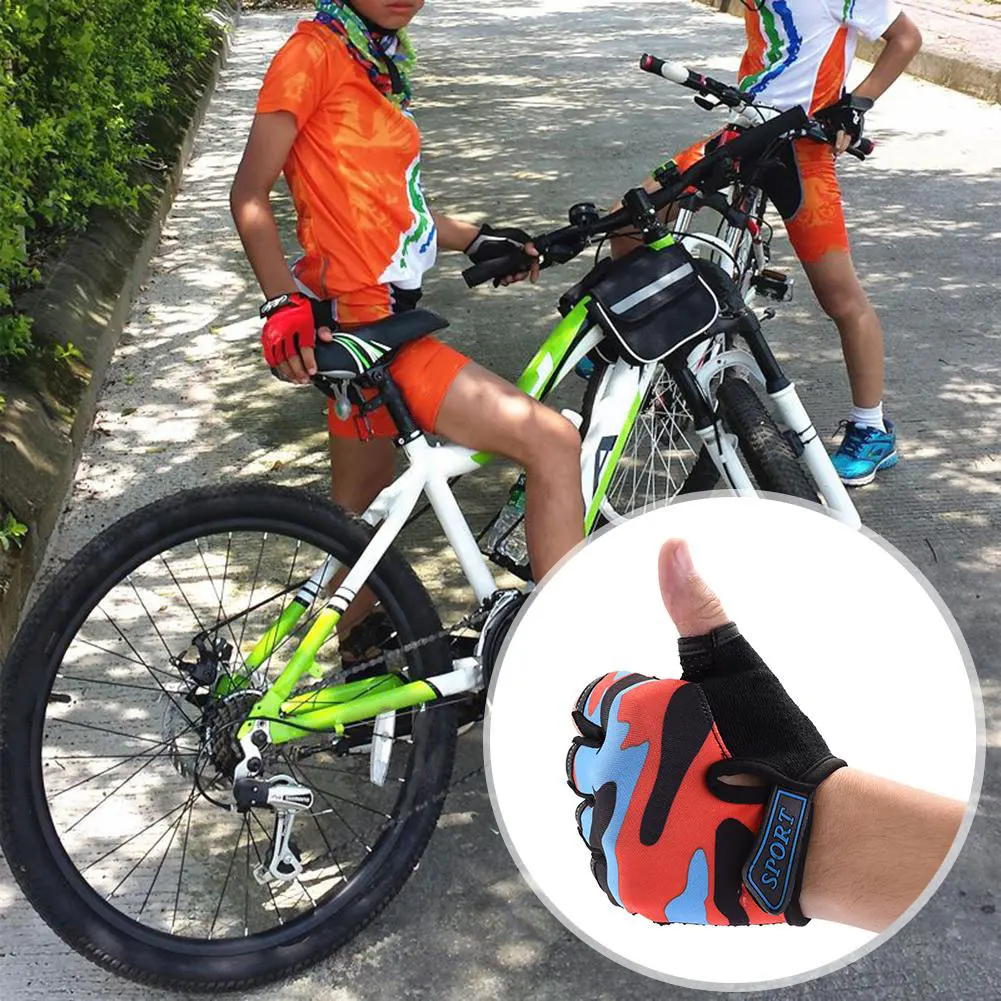 Bicycle Gloves Child Cycling Camouflage Children\'s Half Finger High Elastic Non-slip Bike Gloves Riding Equipment bicicleta