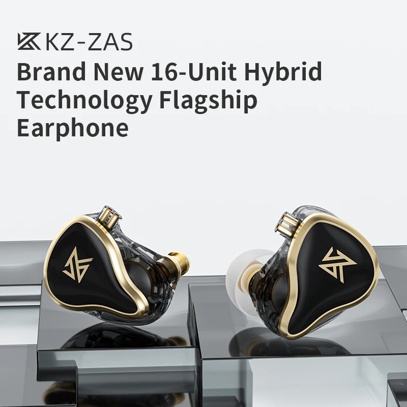 KZ ZAS 16 Units Earphones 7BA+1DD Dynamic Hybrid Earbuds HiFi Bass Sport Headset Noise Cancelling in Ear Monitors