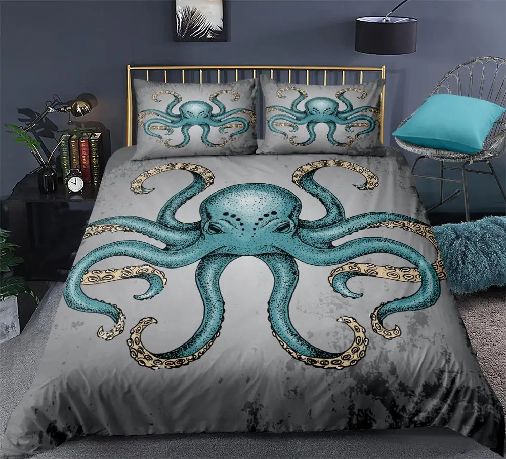 

Octopus Bedding Set Duvet Cover 3-Piece Bedspreads Retro Ocean Animals Bed Cover Set King Size Home Textiles