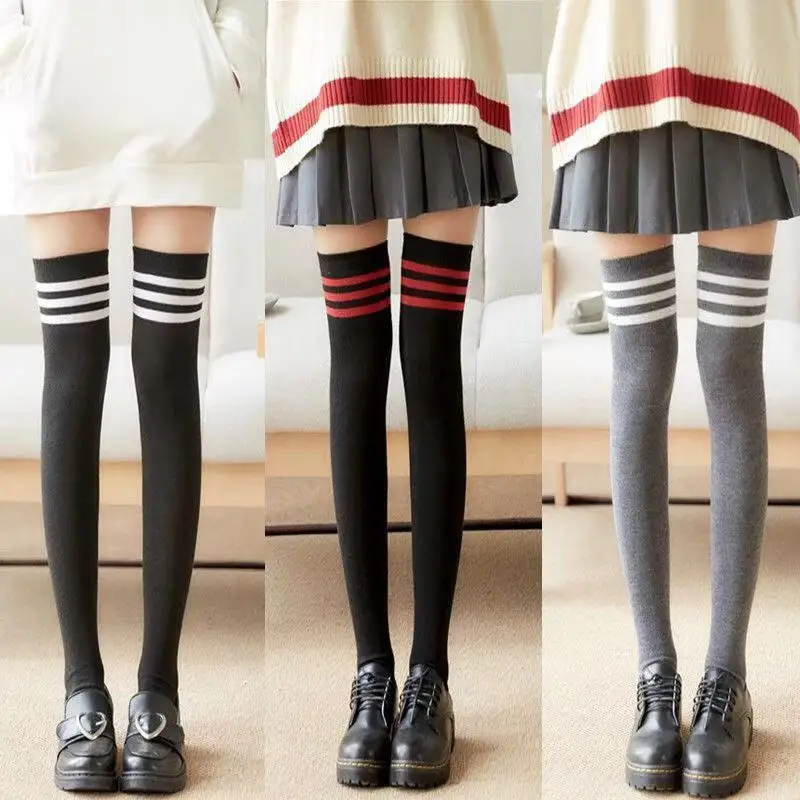 NEW HOT Anime JK Cosplay Stocking Dance Socks Girl Fashion Sexy Black White Striped Long Socks Women Thigh High Knee Sock Gift