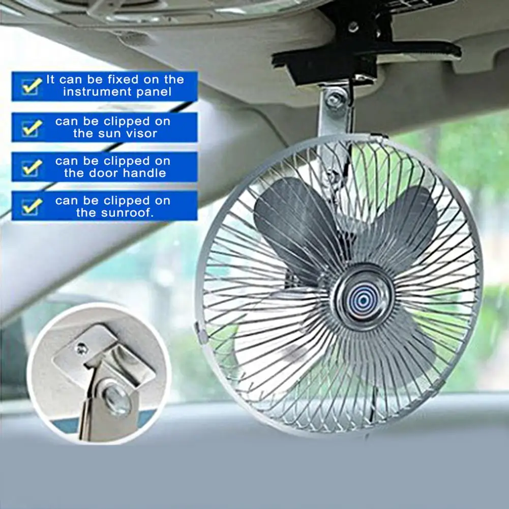 Ventilador eléctrico para coche, Enfriador de aire con Clip de bajo ruido, 12V y 24V, para verano