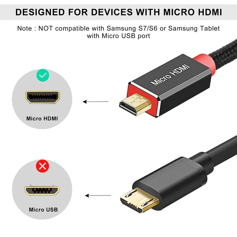 مايكرو HDMI-متوافق 1m 2m 3m محول 4K 60Hz 1080P إيثرنت الصوت جديلة كابل للكاميرا HDTV PS3 XBOX PC