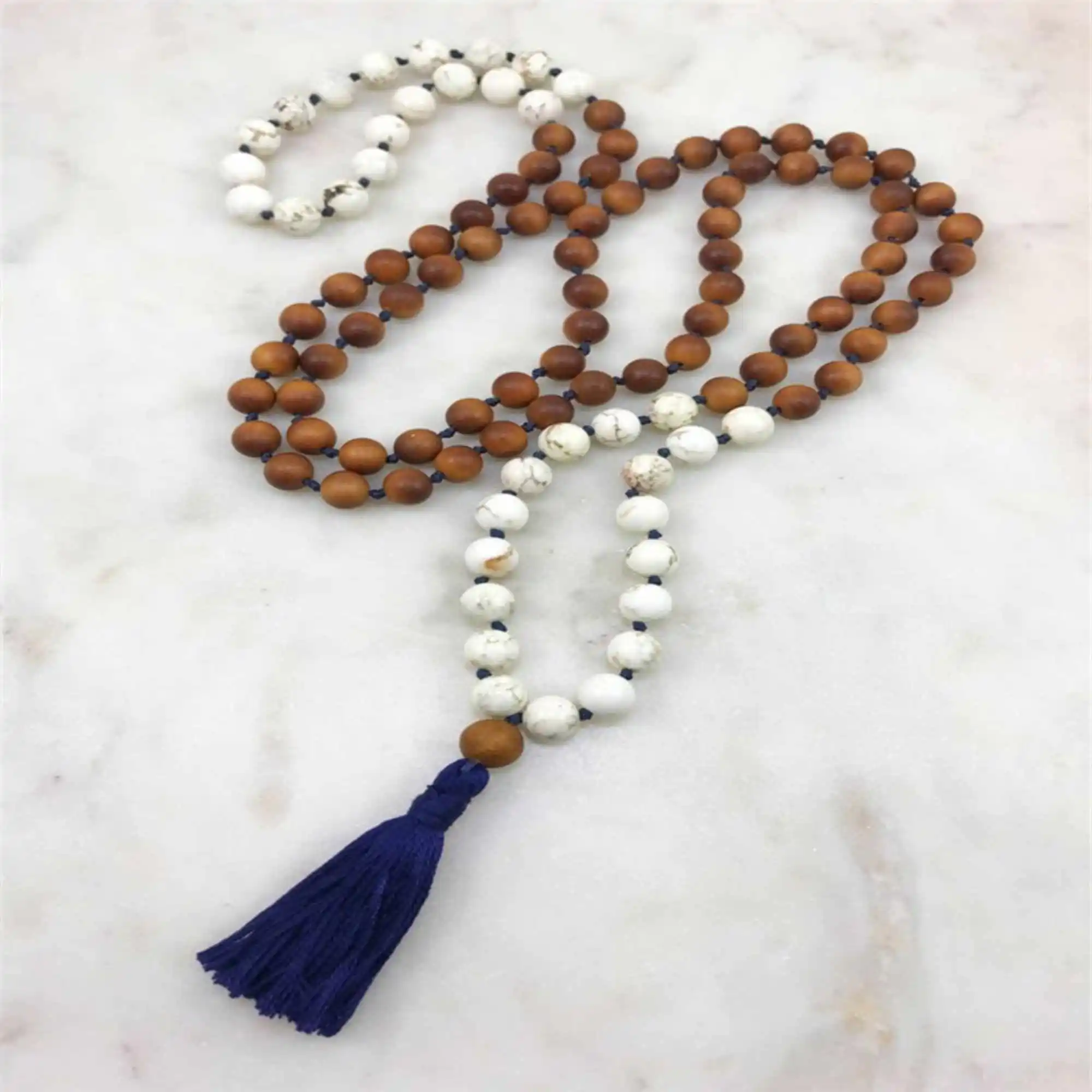 8mm Howlite 108 gemstone Buddha Beads Tassels Bracelets Stone Opera length Sacred wear Choker Spiritual Pendant Meditation Yoga