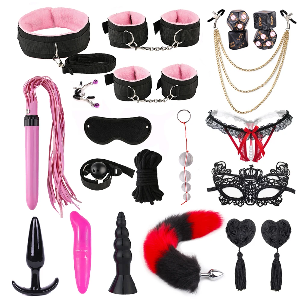 BDSM Bondage Sex Toys for Couples Restraints Set Anal Plug Vibrator Handcuffs Slave Whip Spanking Sex Games Exotic Accessories