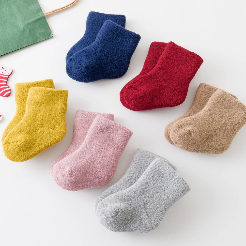 0-12Y Winter Kids Terry Floor Socks Thickening Double-Layer Children Home Sox Solid Super Warm Baby Boy Girl Sock