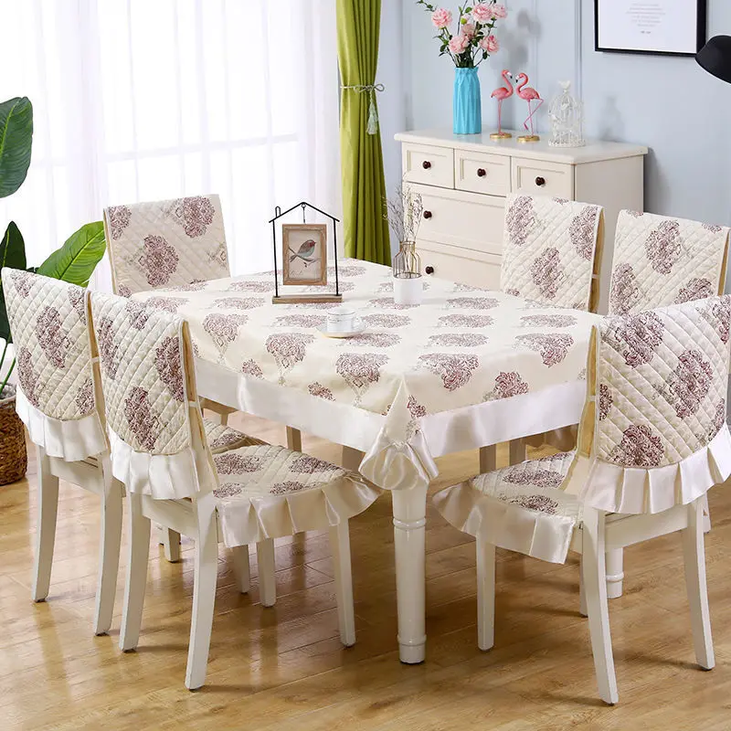 7 Pcs/Set European Style Noble And Elegant Tablecloth, Chair Cover, Cushion Set, Jacquard Fabric, Universal In All Seasons