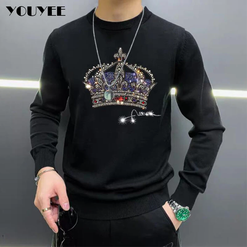 Sweater Men Casual Diamond Pullover Men Autumn Winter Slim Fit Long Sleeve Shirt Mens Sweaters Knitted Hot Drill Design M-5XL