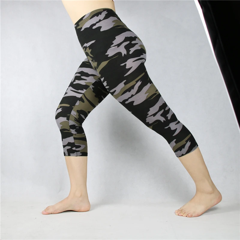 Women\'s Leggings Midcalf Capris Summer Military Camo Print 3/4 Crop Short Legins Pant Large Size 7xl 6xl 5xl Xs Grey Green White