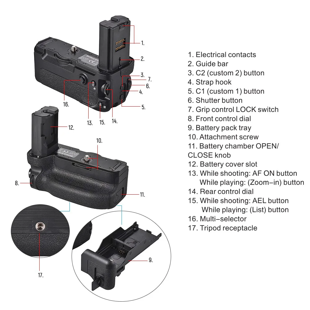 2019 New JINTU Vertical  Power Battery Grip Pack Holder  for SONY NEX A7RIII A7R3 A9 DSLR  Mirrorless Camera VG-C3EM