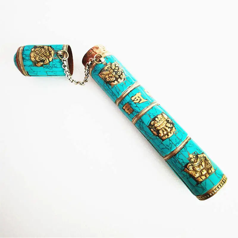 Metal Boxes for Holding Incense Sticks Tibetan Incense Boxes Brass Inlaid Eight Auspicious Cylinder