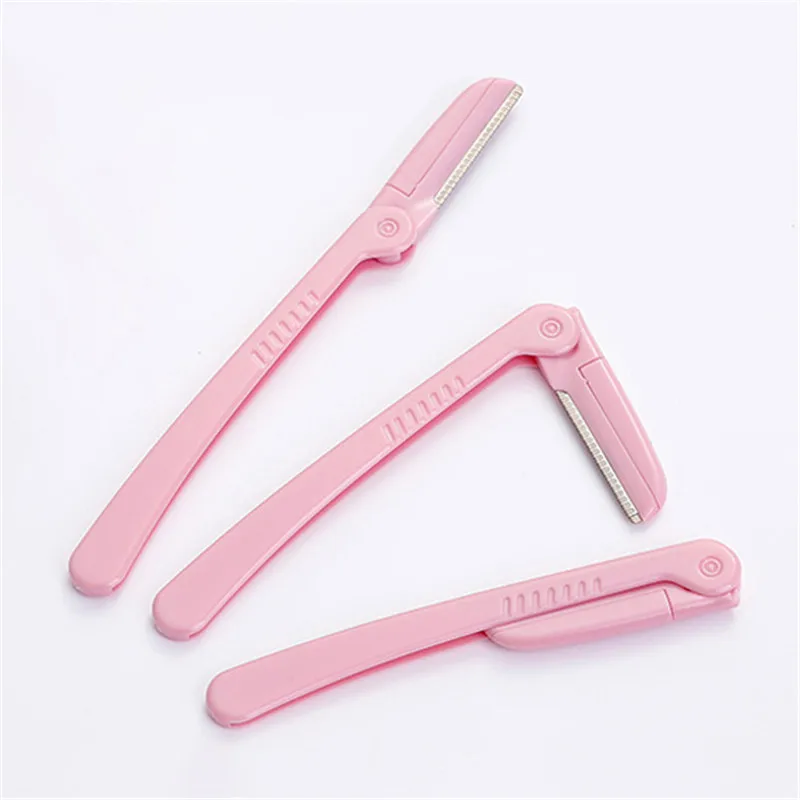 3Pcs/Set Pink Folding Eyebrow Trimmer Armpit Hair Razor Beauty Face Eye Brow Shaper Shaver Stainless Steel Blades Makeup Tools