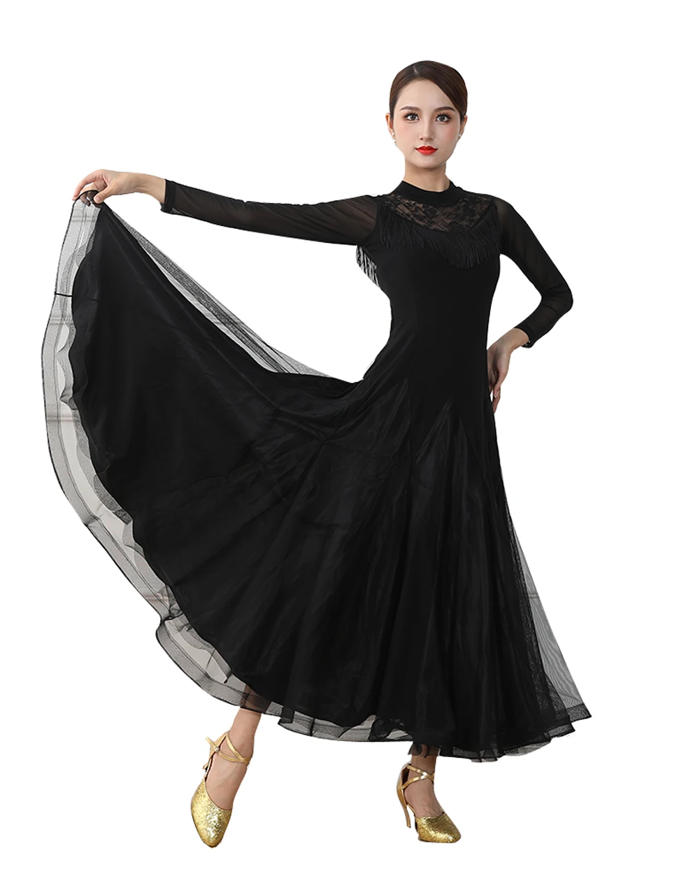 

Flared Sleeves Modern Dance Adult Women Clothes Big Hem National Standard Performance Dress Ballroom Waltz Competition Costumes