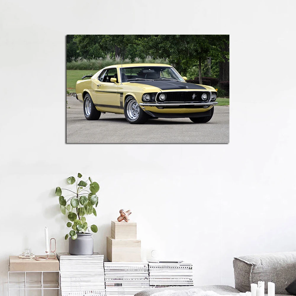 Mustang Boss 302 Classic Muscle Car Poster Print for Home Decor Wall Art Picture For Living Room Decor Canvas Painting