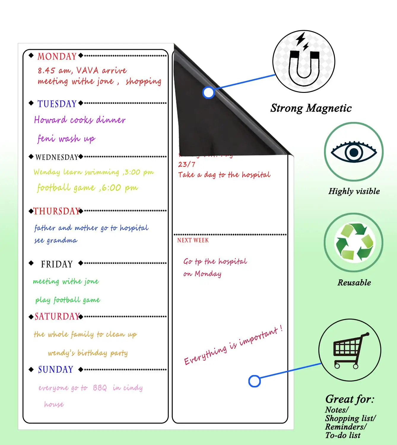 Magnetico Planner Settimanale Bordo per la Cucina Frigorifero Lavagna A Secco Mensile Organizer Per Fare La Lista Notepad Frigorifero Magnetico