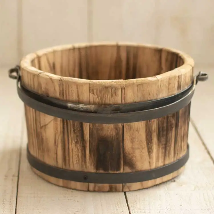 Newborn photography props new style do old retro wooden barrel charcoal burning craft container full-moon baby posing props