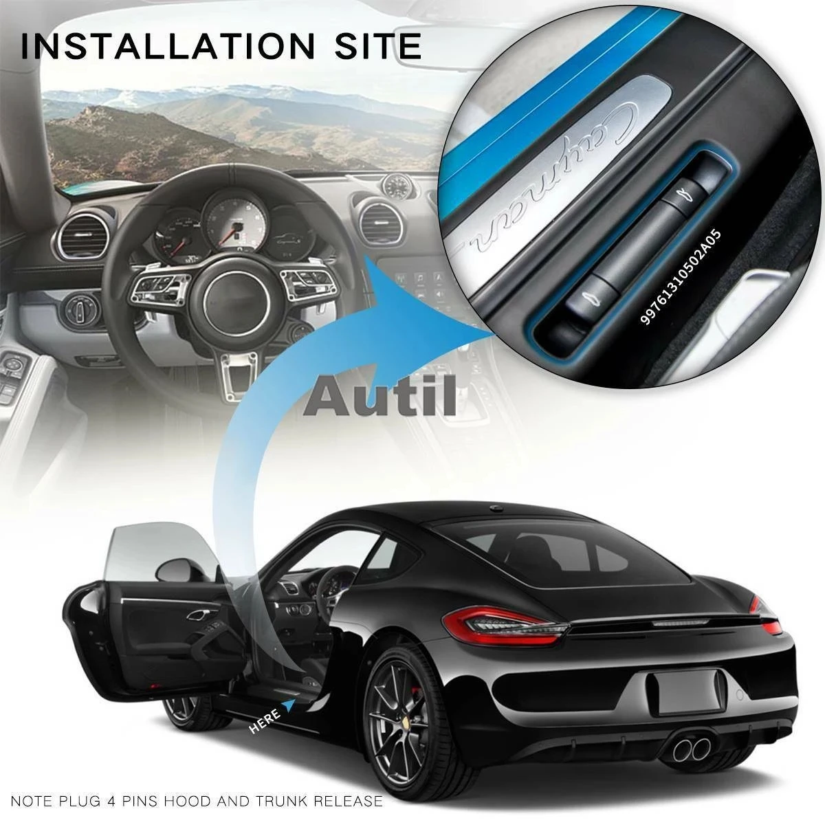 Hood Decklid Trunk Open Release Assy Switch Trunk Pack Button Console For Porsche 911 Boxster Cayman 99761310502A05